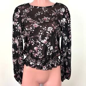 Black Pink Mesh Sheer Floral Top Fairy Feminine Y2K Crave Fame (almost famous)
